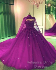 Tulle Ball Gown Wedding Dress, With Cape Semi Formal Prom Dresses, Evening Dresses