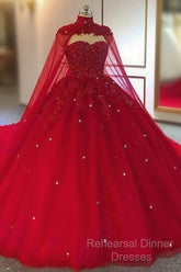 Tulle Ball Gown Wedding Dress, With Cape Semi Formal Prom Dresses, Evening Dresses