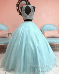 Two Piece Ball Gown Dress With Beaded Crop Top