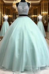 Two Piece Ball Gown Dress With Beaded Crop Top