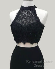 Two Piece Black Homecoming Dress Lace Crop Top