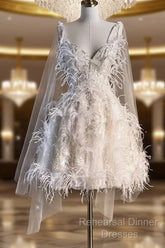 Unique Ball Gown Straps Sequin Short White Wedding Dresses Brides Dress