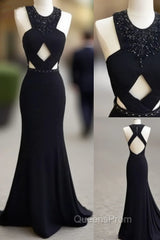 Unique Black Mermaid Long Evening Prom Dress, Black Evening Dress For Teens