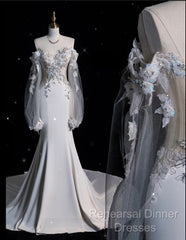 Unique Mermaid Off The Shoulder Long Tulle White Wedding Dresses Brides Dress