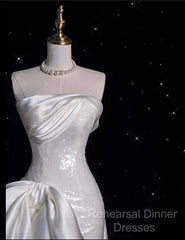 Unique Sheath Strapless Sequin Short White Wedding Dresses Brides Dress