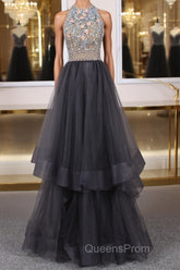Unique tulle beads long Evening Prom Dress tulle long evening Dress