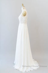 V-neck Appliques Chiffon A-line Wedding Dresses