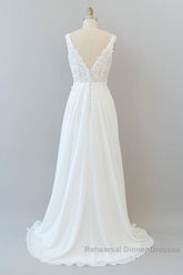 V-neck Appliques Chiffon A-line Wedding Dresses