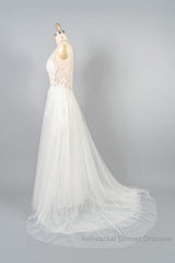 V-neck Appliques Tulle A-line Wedding Dresses