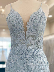 V Neck Short Light Blue Lace Semi Formal Prom Dresses, V Neck Blue Lace Short Graduation Homecoming Dresses