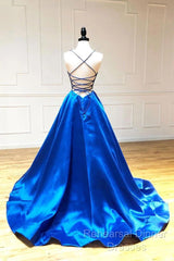 V-Neck Spaghetti Straps Criss-Cross Back Semi Formal Prom Dresses Evening Dresses