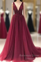 V Neckline Semi Formal Prom Dress Long , Evening Dress, Formal Dresses, Graduation School Party Dance Dress