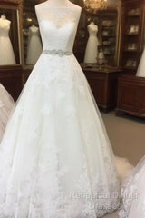 Vintage A-Line Cap Sleeves Crystal Beaded Sashes Wedding Lace Dresses