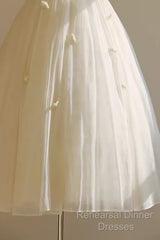 Vintage Ball Gown Bateau White Tea Length Wedding Dresses Brides Dress