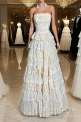 Vintage Ball Gown Strapless White Lace Semi Formal Prom Gown Fairy Semi Formal Prom Dresses