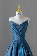 Vintage Ball Gown Sweetheart Blue Sequin Long Semi Formal Prom Gown Fairy Semi Formal Prom Dresses