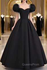 Vintage Ball Gown Sweetheart Satin Black Long Evening Prom Dress Formal Dress