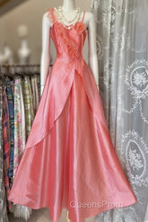 Vintage Fashion A Line Spaghetti Straps Pink Floor Length Evening Dress Evening Prom Dress