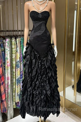 Vintage Fashion Mermaid Sweetheart Black Floor Length Evening Dress Semi Formal Prom Dresses