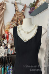 Vintage Fashion Sheath Straps Black Slit Floor Length Evening Dress Semi Formal Prom Dresses