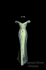 Vintage Mermaid Off The Shoulder Green Long Semi Formal Prom Gown Fairy Semi Formal Prom Dresses