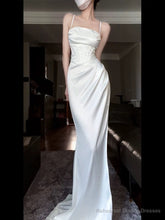 Vintage Mermaid Spaghetti Straps White Satin Long Birthday Dress Prom Dresses