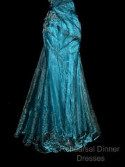 Vintage Mermaid Strapless Tulle Blue Long Semi Formal Prom Gown Fairy Semi Formal Prom Dresses