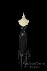 Vintage Mermaid Sweetheart Black Sequin Long Semi Formal Prom Gown Fairy Semi Formal Prom Dresses