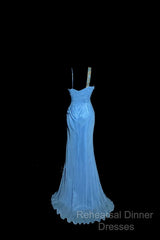 Vintage Mermaid Sweetheart Blue Chiffon Long Semi Formal Prom Gown Fairy Semi Formal Prom Dresses