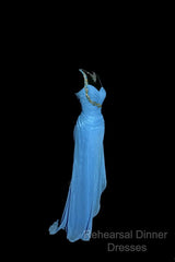 Vintage Mermaid Sweetheart Blue Chiffon Long Semi Formal Prom Gown Fairy Semi Formal Prom Dresses