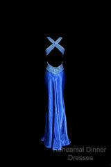 Vintage Mermaid Sweetheart Neckline Royal Blue Satin Backless Semi Formal Prom Gown Fairy Semi Formal Prom Dresses