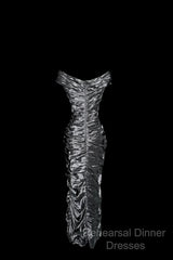 Vintage Sheath Off The Shoulder Silver Gray Sleeveless Long Semi Formal Prom Gown Fairy Semi Formal Prom Dresses