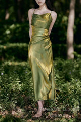 Vintage Sheath Spaghetti Straps Green Shiny Semi Formal Prom Dresses Birthday Outfits