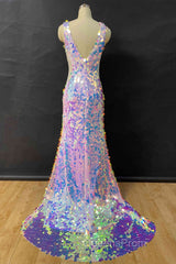 Mermaid V-Neck Sequined Long Evening Prom Dress