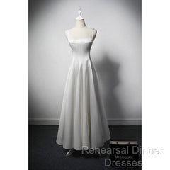 White A Line Satin Semi Formal Prom Dress French Style Formal Dress