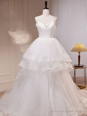 White A-Line Tulle Long Prom Dress, White Tulle Sweet 16 Dresses