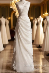 White Bodycon Satin Tulle Long Semi Formal Prom Dress Simple Wedding Dress