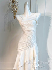 White Enchanted  Semi Formal Prom Dress For Party&Birthday&Graduation-Ruffled Layered Fairytale Evening Dress