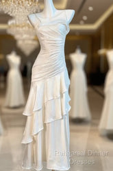 White Enchanted Semi Formal Prom Dress For Party&Birthday&Graduation-Ruffled Layered Fairytale Evening Dress