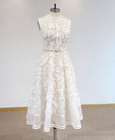 White High Neck Tulle Lace Prom Dress, Lace Formal Party Dress