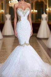 White Lace Mermaid Sweetheart Simple Wedding Dress for Sale