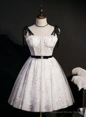 White Lace Straps Homecoming Dress