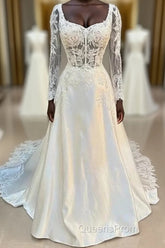 White Long Sleeve A-Line Wedding Dress