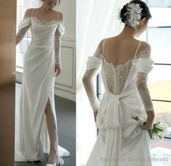 White Off The Shoulder Wedding Dress Long Prom Gown