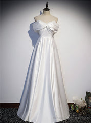 White Satin Off the Shoulder Beading Prom Dress