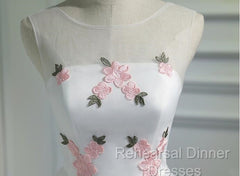 White Short Cute Graduation Party Dress , Lovely Semi Formal Prom Dress , Formal Dress Tulle With Flowers