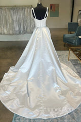 White Sweetheart Bow-Strap A-Line Long Modest Wedding Dress