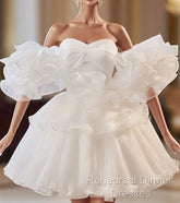 White Sweetheart Neck Organza Short Semi Formal Prom Dress, White Homecoming Dress