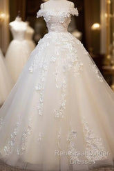 White Tulle Lace Applique Long Semi Formal Prom Dress, White Lace Wedding Dress