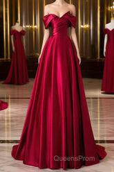 Wine Red Satin A-Line Evening Prom Dress, Wine Red Evening Dress Formal Dress